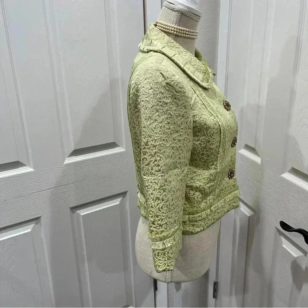 Vintage Cynthia Steffe lime green and gold foil decorative cropped jacket - Picture 4 of 9